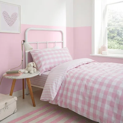 La Redoute Check And Stripe 100% Cotton Duvet & Pillowcase Set