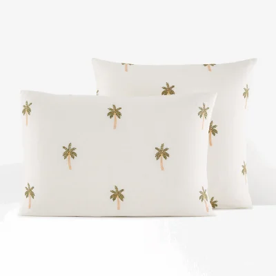 La Redoute Ravenel Embroidered Palm Cotton & Washed Linen Pillowcase