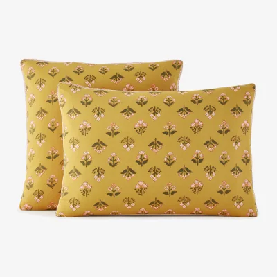 La Redoute Vandi Ocre Floral Print Washed Cotton Pillowcase