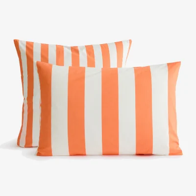 La Redoute Hendaye Orange Striped Cotton Pillowcase