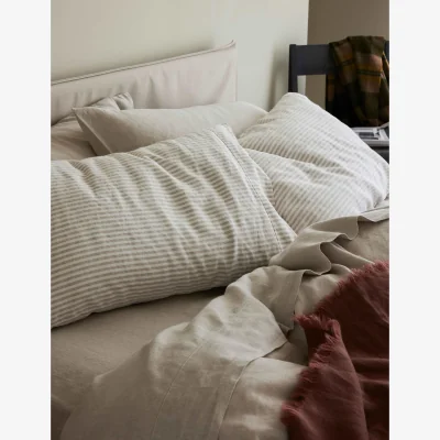Marks & Spencer Piglet In Bed Pure Linen Striped Pillowcases Oatmeal Mix