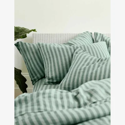 Marks & Spencer Piglet In Bed 2 Pack Pure Linen Pembroke Stripe Pillowcases Green Mix