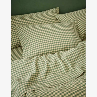 Marks & Spencer Piglet In Bed 2 Pack Linen Rich Gingham Pillowcases Green Mix