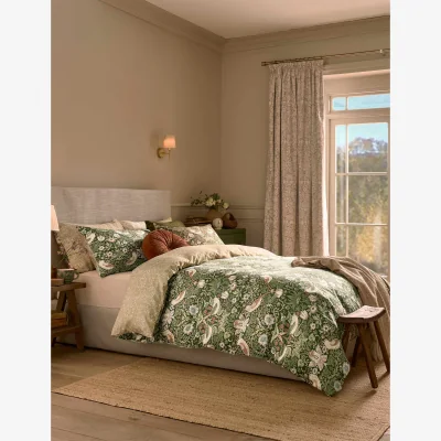 Marks & Spencer William Morris At Home 2 Pack 220 Thread Count Strawberry Thief Pillowcases Green Mix
