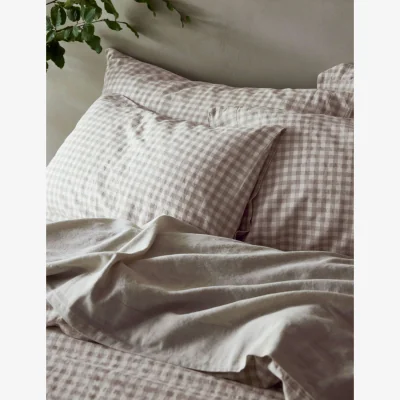 Marks & Spencer Piglet In Bed 2 Pack Pure Linen Gingham Pillowcases Oatmeal Mix