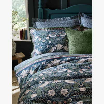 Marks & Spencer William Morris At Home 2 Pack Pure Cotton Midnight Strawberry Thief Pillowcases Light Blue Mix