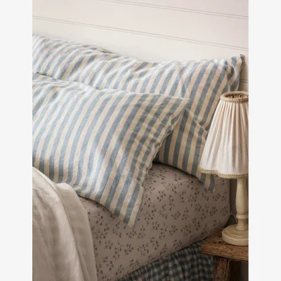 Marks & Spencer Piglet In Bed 2 Pack Pure Linen Pembroke Stripe Pillowcases Blue Mix