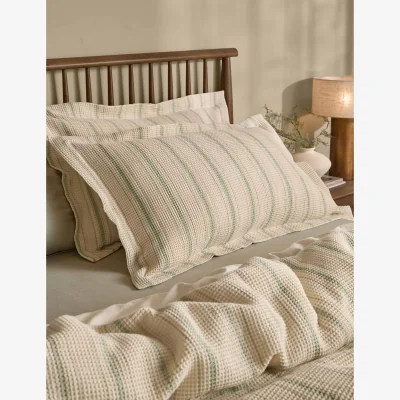 Marks & Spencer YARD Pure Cotton Selby Waffle Pillowcase Green Mix