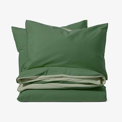 Made.com Solar 100% Cotton Reversible Duvet Cover + 2 Pillowcases, King Size, Moss Green & Soft Green