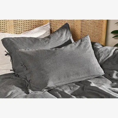 Nkuku Nkuku Adya Linen Housewife Pillowcase Pair | Textiles | Charcoal | Standard