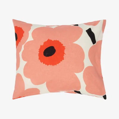 Nordic Nest Marimekko Unikko pillowcase 50x60 cm Off white-coral-orange red-charcoal
