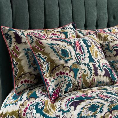 Downtown Edinburgh Weavers Aretha Paisley Printed Cotton Sateen Piped Pillowcase Pair Teal/Olive