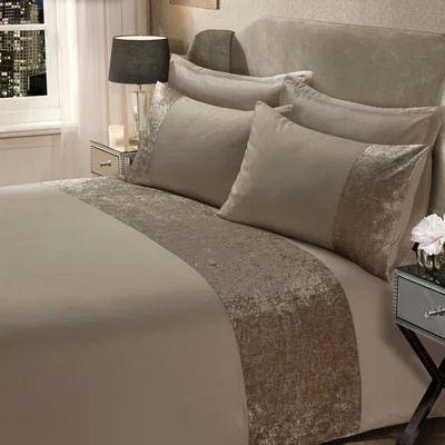 The Range Sienna Crushed Velvet Duvet Cover with Pillow Case Set - Yellow / Super King