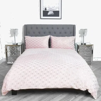 The Range Geometric Metallic Fleece Duvet and Pillow Case Set - Rose