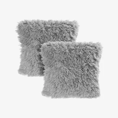 The Range Set of 2 Square Faux Plush Throw Pillow Covers Pillowcases - Grey