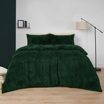 The Range Brentfords Teddy Duvet Cover with Pillow Case Bedding Set - Forest Green / Double