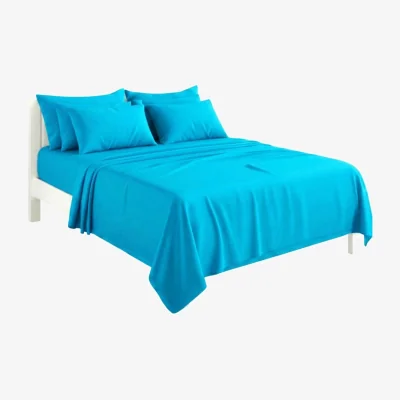 The Range Plain Poly Cotton Easy Care Fitted Flat Sheet Matching Pillowcases Set - Teal / Double