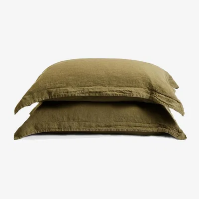 Soho Home Luna Linen Oxford Pillowcase Olive, King, Set of Two