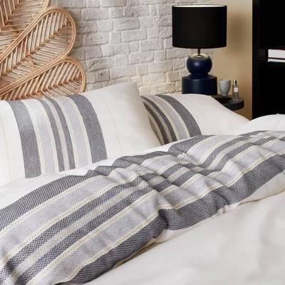 Sazy Cara Set of 2 Turkish Cotton Stripe Pillowcases, Off-White - Anthracite Grey