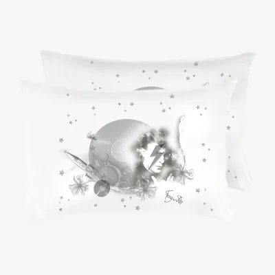 Wolf & Badger Neutrals Cosmic Space Oddity David Bowie Satin Pillowcase Set | Black Cake