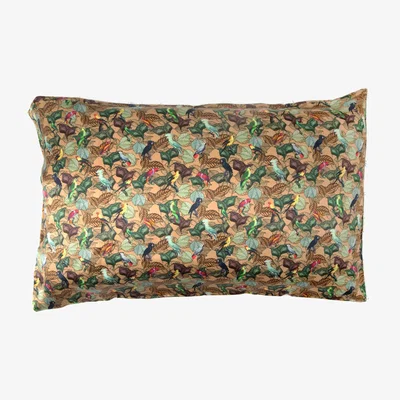 Wolf & Badger 100% Silk Pillow Case "Parrots" Print Gelso Milano