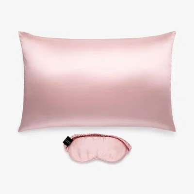 Wolf & Badger Pink / Purple Mulberry Silk Pillowcase & Eye Mask Set - Pink Queen Silk Works London