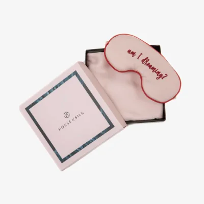 Wolf & Badger Pink / Purple Silk Dreaming Embroidered Sleeping Mask & Pillowcase Set Soft Pink House of Silk