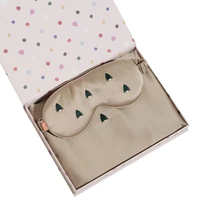 Wolf & Badger Grey Evergreen 2 Piece Silk Gift Set - Silk Pillowcase & Silk Sleep Eye Mask Lost Pattern Nyc