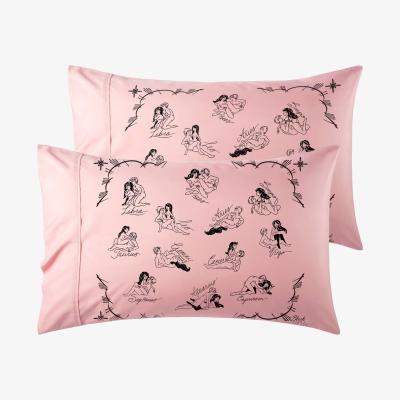Wolf & Badger Organic Pink Cosmic Love Zodiac Astrology Bedding Pillow Cases - Set Us Queen Black Cake