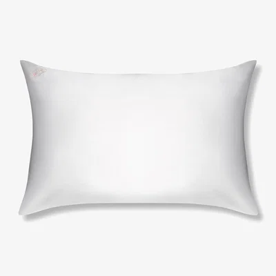Wolf & Badger White / Neutrals / Pink Powder White Pure Mulberry Silk Pillowcase Pink Embroidery Two Bees London