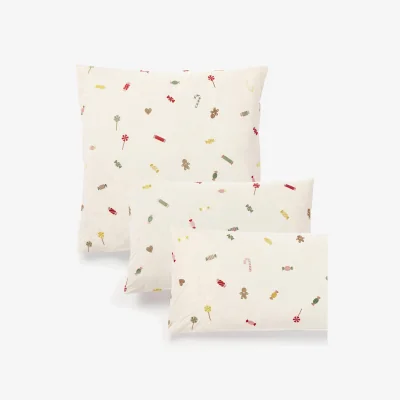 Westwing Cotton Percale Pillowcase Lolly with Christmas Embroidery