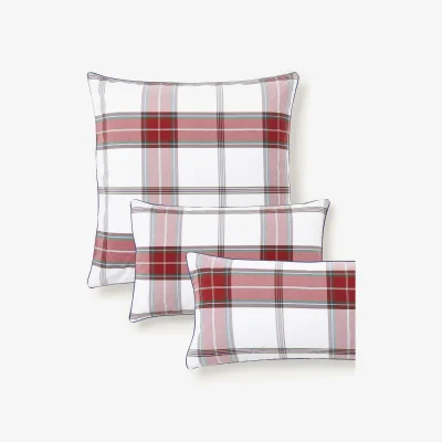 Westwing Checked Cotton Percale Pillowcase Scarlet with Piping