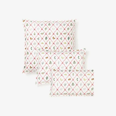 Westwing Cotton Percale Reversible Pillowcase Twigs with Winter Prints