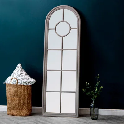Chiltern Oak Furniture Rouen Narrow Grey Arched Window Hallway Mirror 60 x 180cm