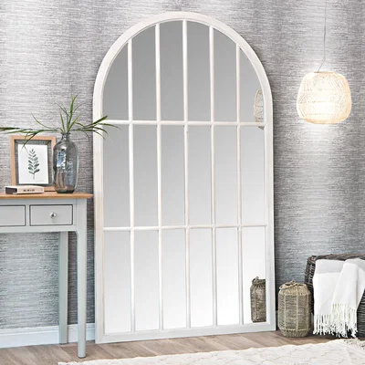 Chiltern Oak Furniture Geneva Large White Arched Window Mirror 105 x 177cm