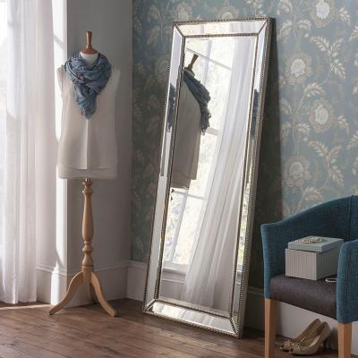 Dunelm Silver Yearn Beaded Tray Leaner Mirror Silver