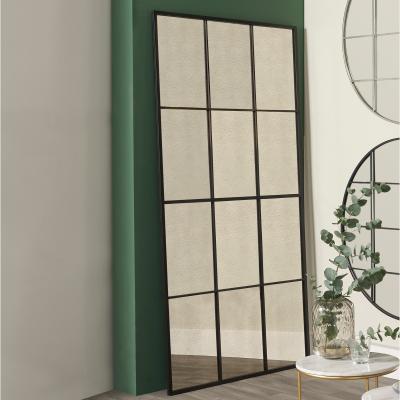 Dunelm 12 Pane Metal Floor Mirror with Foxed Glass, Matt Black 100x200cm Dark Grey