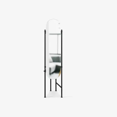 John Lewis Umbra Vala Floor Mirror & Clothing Valet Rack with Storage Tray, 180 x 119cm, Black