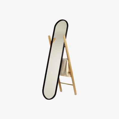 Made in Design Hub Mirror with base - H 157 cm by Umbra Black/Natural wood