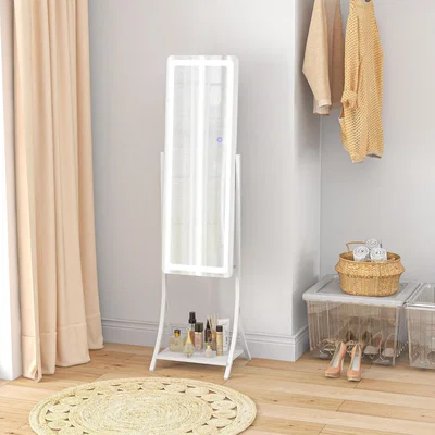 The Range Full Length Mirror with LED, Dimmable Floor Mirror with Storage Shelf - White