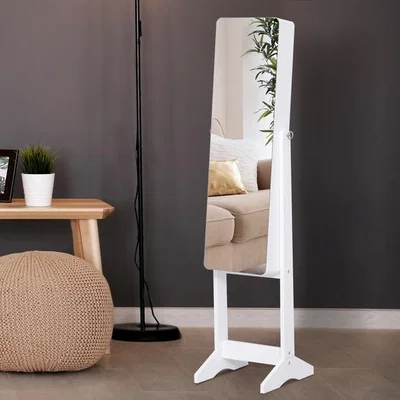 The Range Freestanding Mirrored Jewelry Cabinet  - White