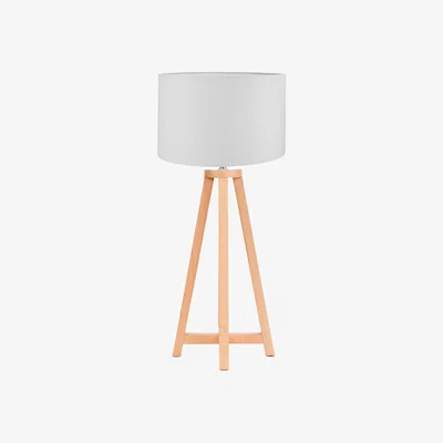 Barker and Stonehouse Natural Wood Tapered Table Lamp, White | Barker & Stonehouse