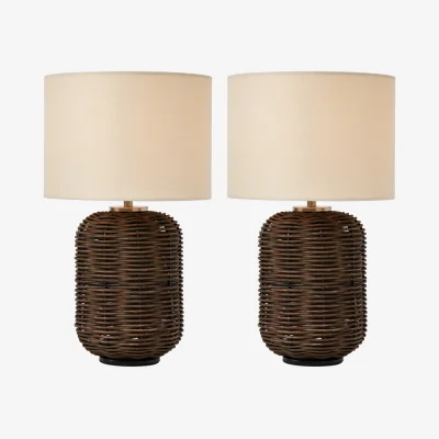 BHS.com 2 Pack of Garvey Rattan Table Lamps, Walnut