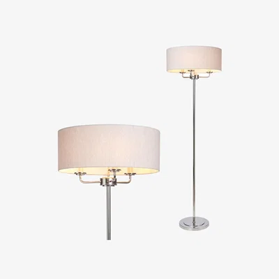 BHS.com Henry 3 Light Floor Lamp with Grey Shade, Nickel