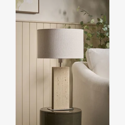 Cox and Cox Travertine & Brushed Chrome Table Lamp