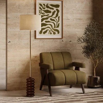 Cult Furniture Elodie Floor Lamp, White Linen & Walnut