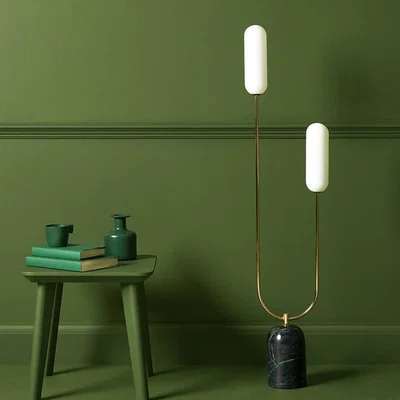 Cult Furniture houseof 2 Light Curve Floor Lamp, Green Marble