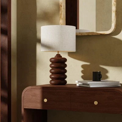 Cult Furniture Elodie Table Lamp, White Linen & Walnut