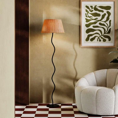 Cult Furniture Stanmore Floor Lamp, Raffia & Black