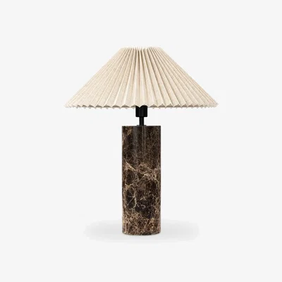 Cult Furniture Danika Pleated Shade Table Lamp, Linen & Brown Marble